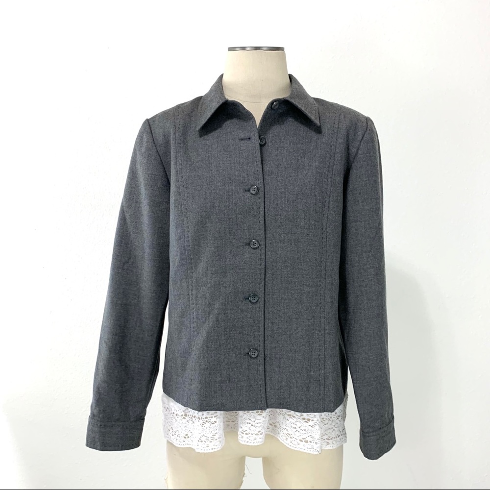 Pendleton- Gray Wool Boxy Button Down Jacket - image 2